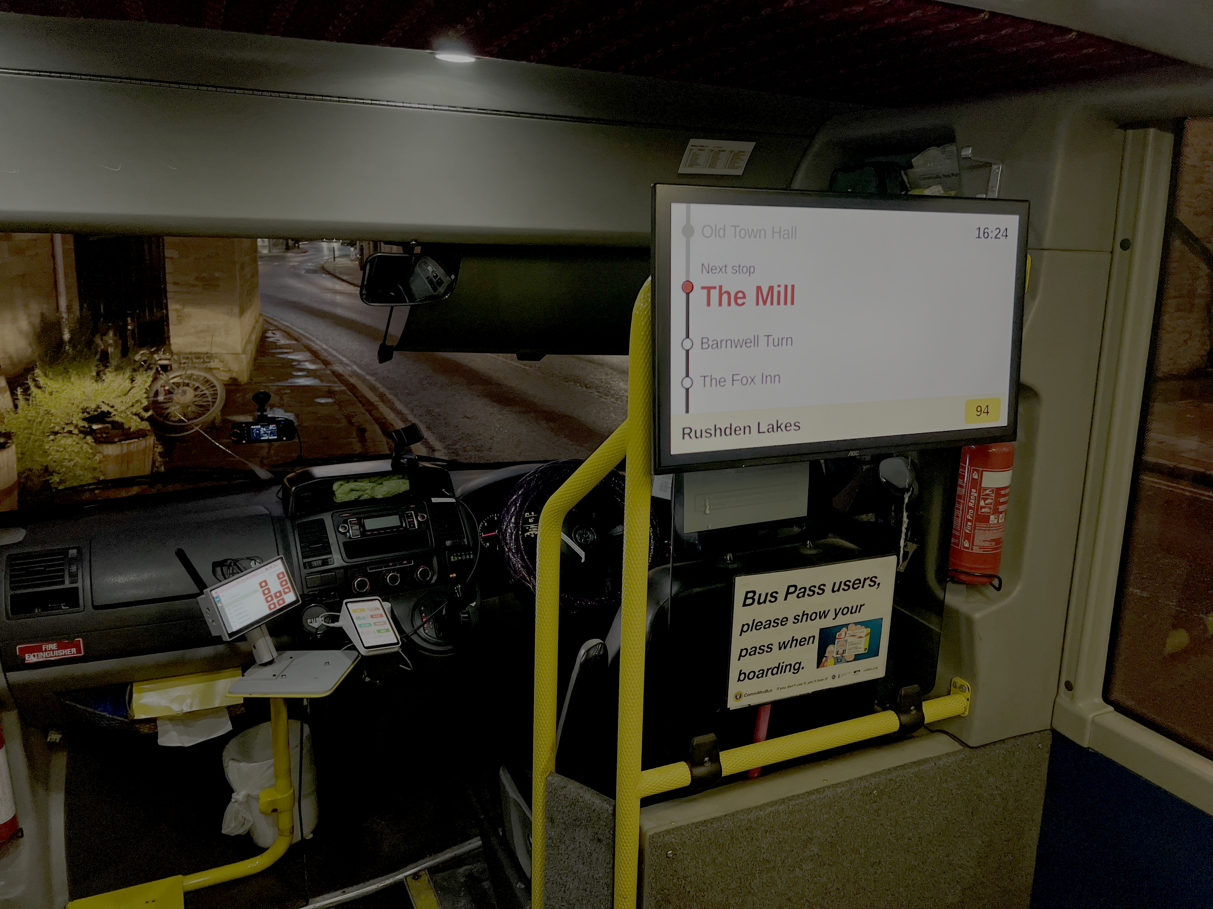 Alpha display showing next stop in bus